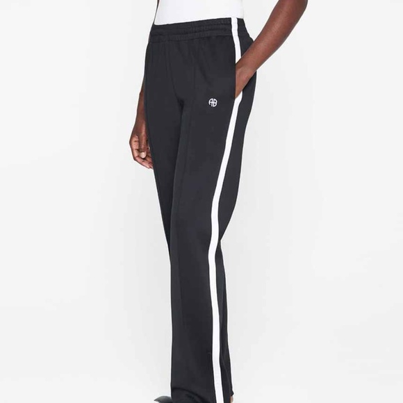 Anine Bing Kameron Pant In Black With White Stripe - Picture 1 of 10